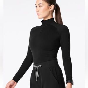 Figs Salta Seamless ¼ Zip Longsleeve Pullover - XXS - BLACK